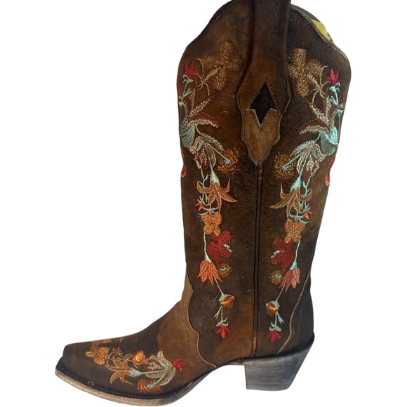 Corral LD Chocolate lamb floral embroidery SZ 8 Leather handcrafted Boots NIB G3 - Picture 4 of 10